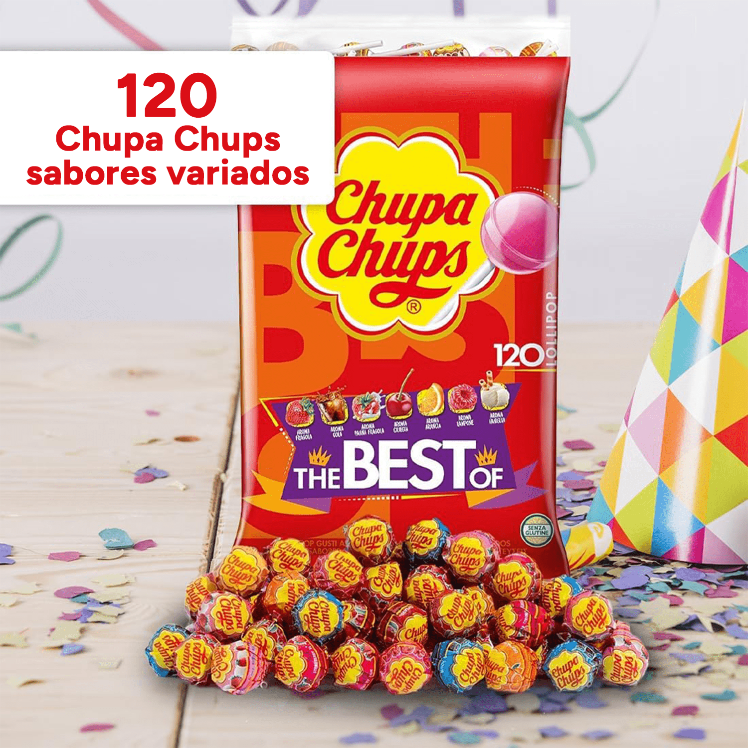 Chupa Chups Caramelo con Palo de Sabores Variados, Piruleta Caramelo, 120/240/360 Chupa Chups