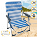 Silla Plegable Playa Reclinable y Resistente. Soporta hasta 100kg. Posición fija. Sistema Antivuelco. Ideal para Playa, Jardín, Terraza o Camping. 44x40x72cm