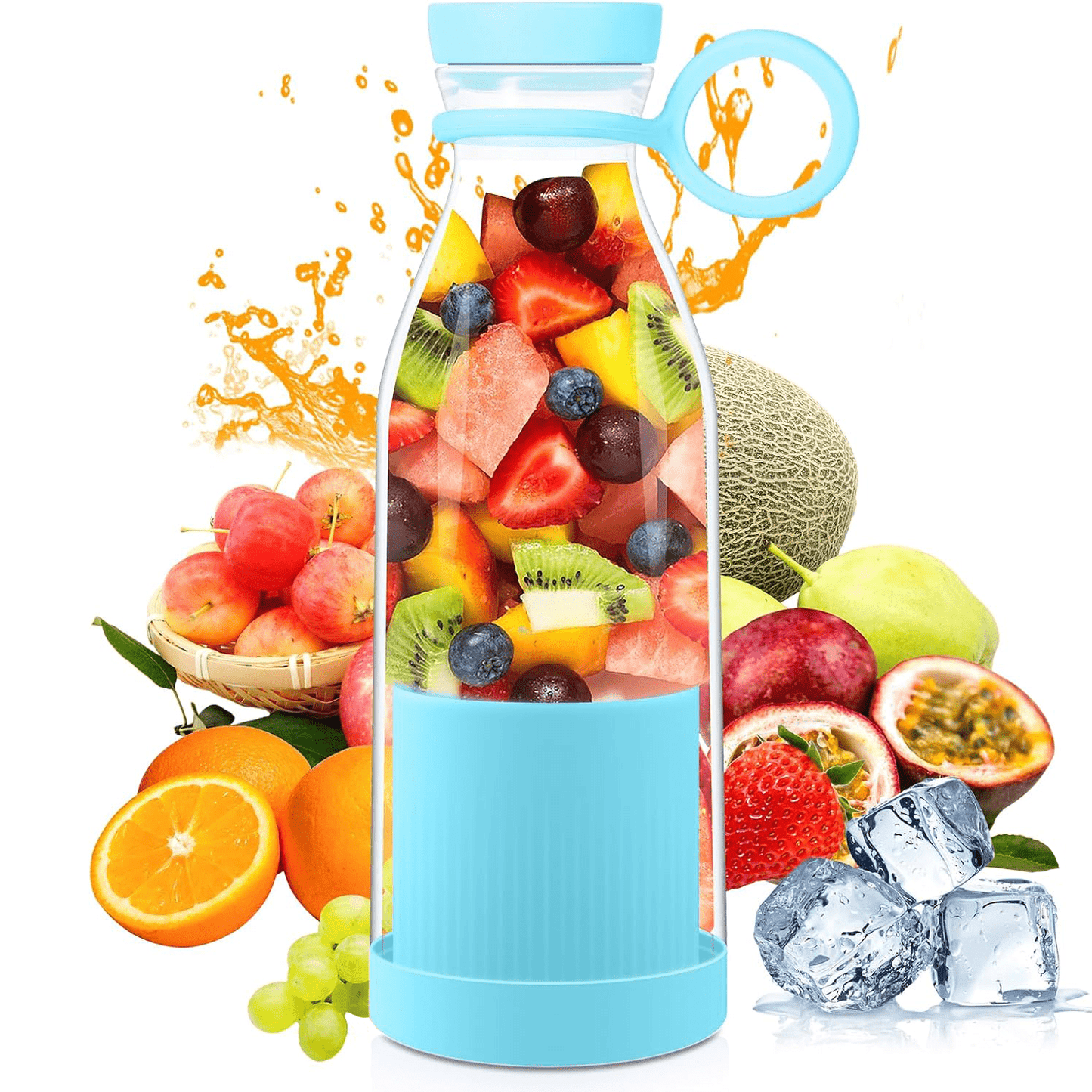 Botella Batidora de 300ml, 6 Cuchillas de Acero, Batería de 1200mAh, Cable de Carga USB, 40W de Potencia, Perfecto para Uso Diario y para Llevar, Para todo Tipo de Frutas y Verduras