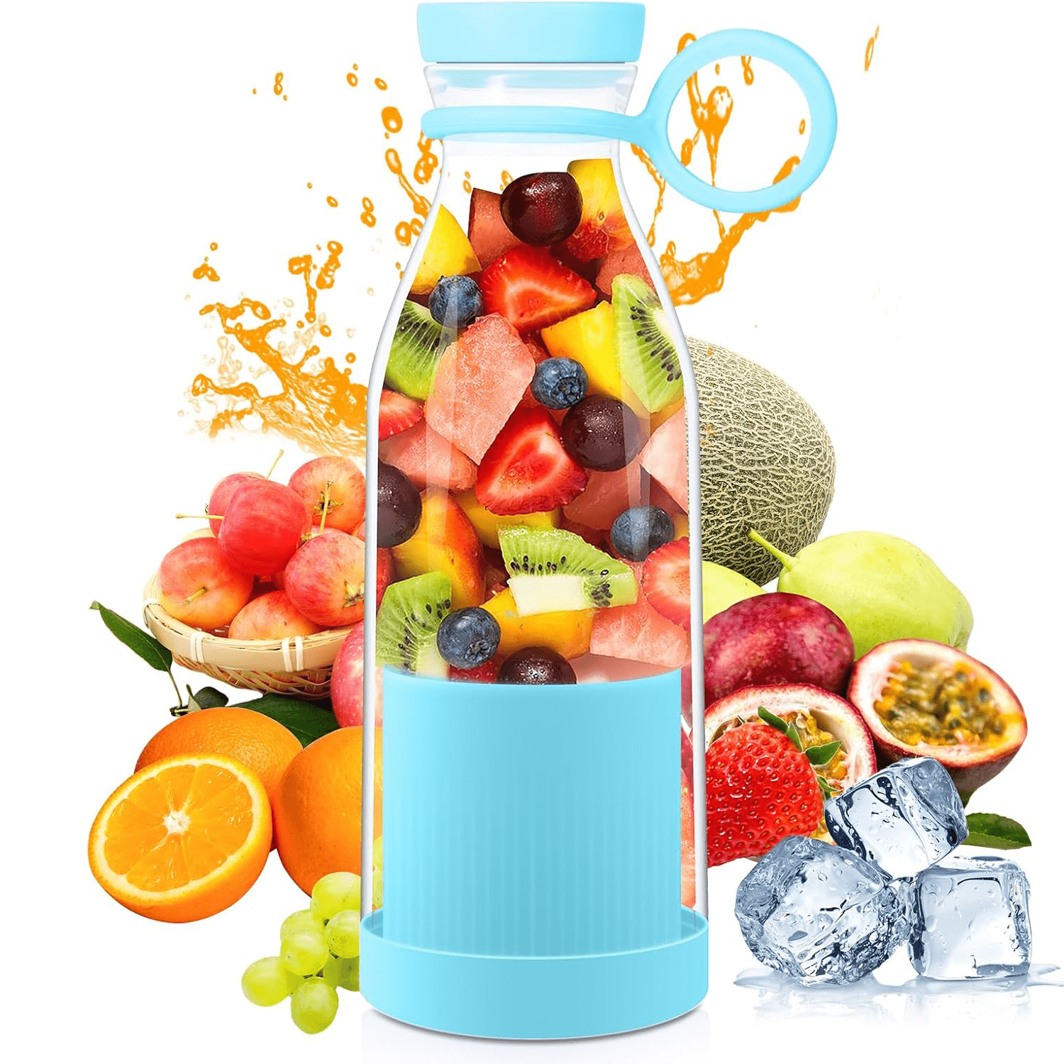 Botella Batidora de 300ml, 6 Cuchillas de Acero, Batería de 1200mAh, Cable de Carga USB, 40W de Potencia, Perfecto para Uso Diario y para Llevar, Para todo Tipo de Frutas y Verduras