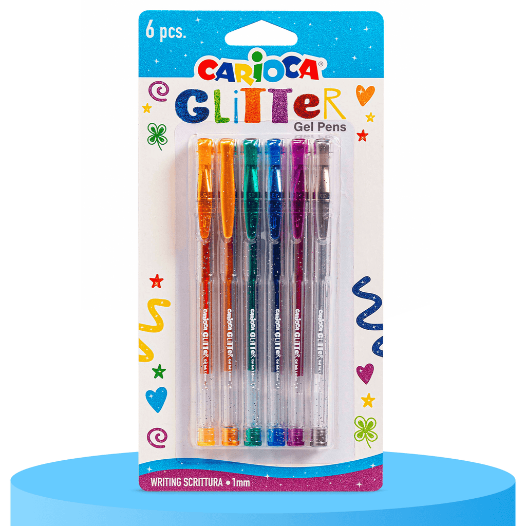 CARIOCA Boligrafos Purpurina, Boligrafos de Gel de Colores con Bola de 1mm, Paquete de 6 Boligrafos