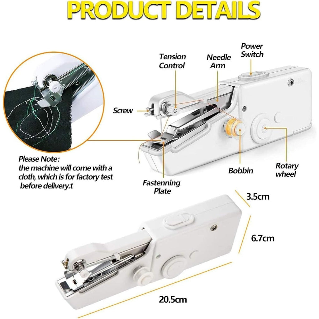 Máquina de Coser Portátil a Mano, Rápida y Fiable, Fácil de Usar y Transportar, 4 pilas AAA, Apto para Todos los Tejidos, Ideal para Reparaciones Rápidas, Contenido: 1 Aguja, 1 Eje, 1 Enhebador de Aguja, 2 Ejes de Soporte para Hilo