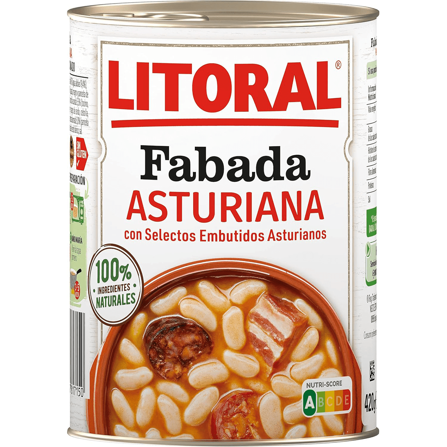 LITORAL Fabada Asturiana, Plato Preparado de Fabada Asturiana con Embutido Selecto, 420g, Pack Ahorro de 6 Unidades