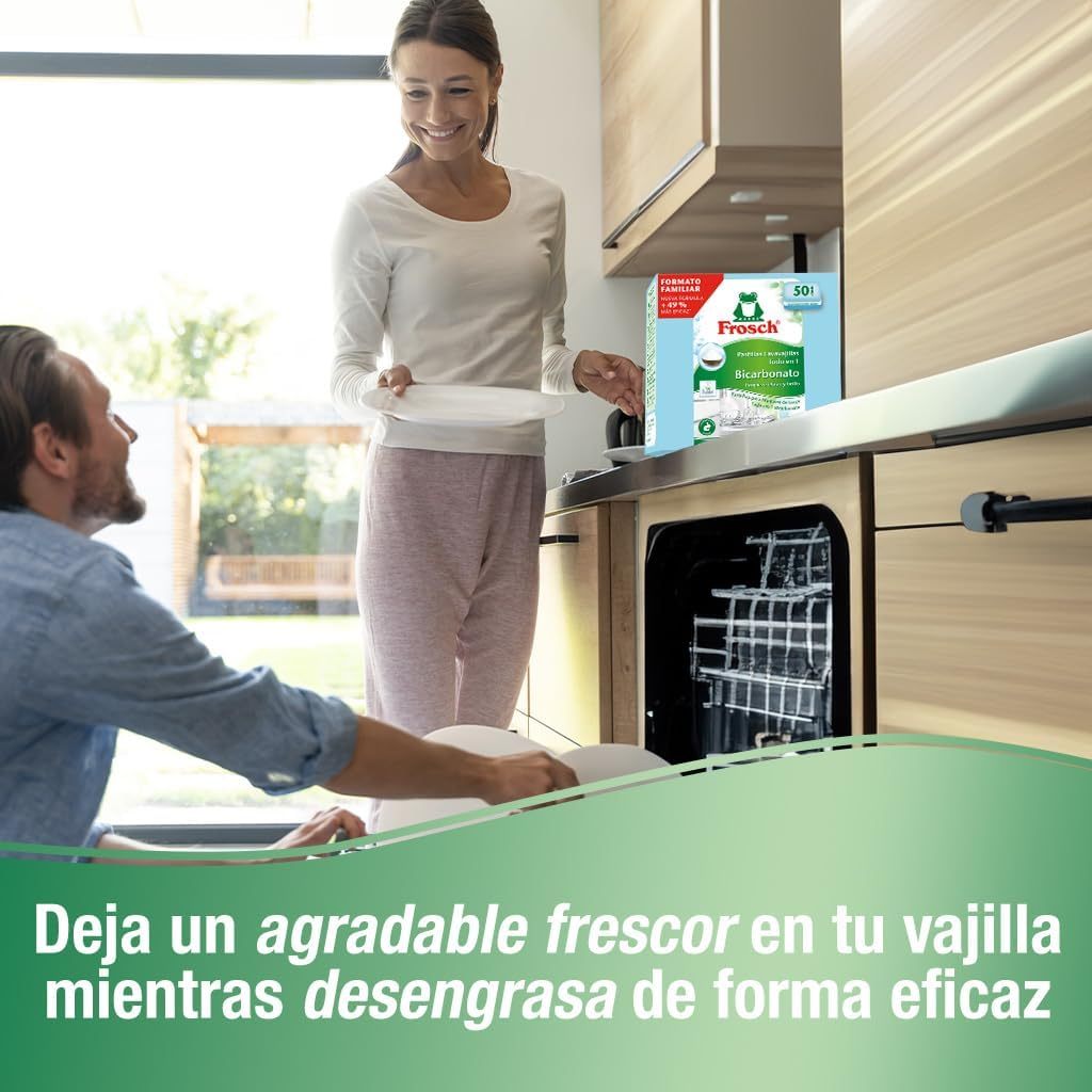 Frosch Pastillas Lavavajillas a Máquina Todo en 1 con Bicarbonato, Limpieza y Brillo, Sin Fosfatos, Ni Fosfonatos, 50 Dosis
