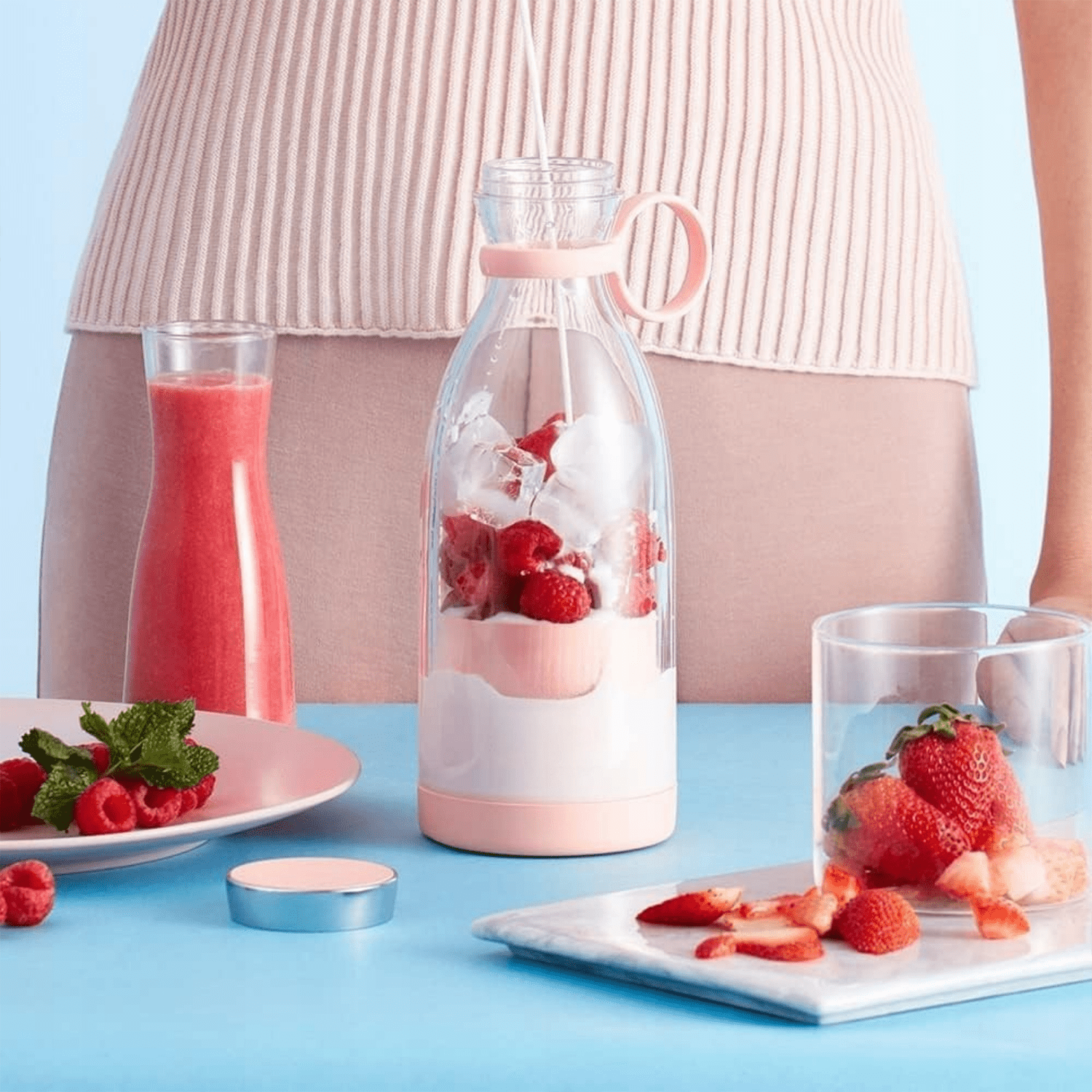 Botella Batidora de 300ml, 6 Cuchillas de Acero, Batería de 1200mAh, Cable de Carga USB, 40W de Potencia, Perfecto para Uso Diario y para Llevar, Para todo Tipo de Frutas y Verduras
