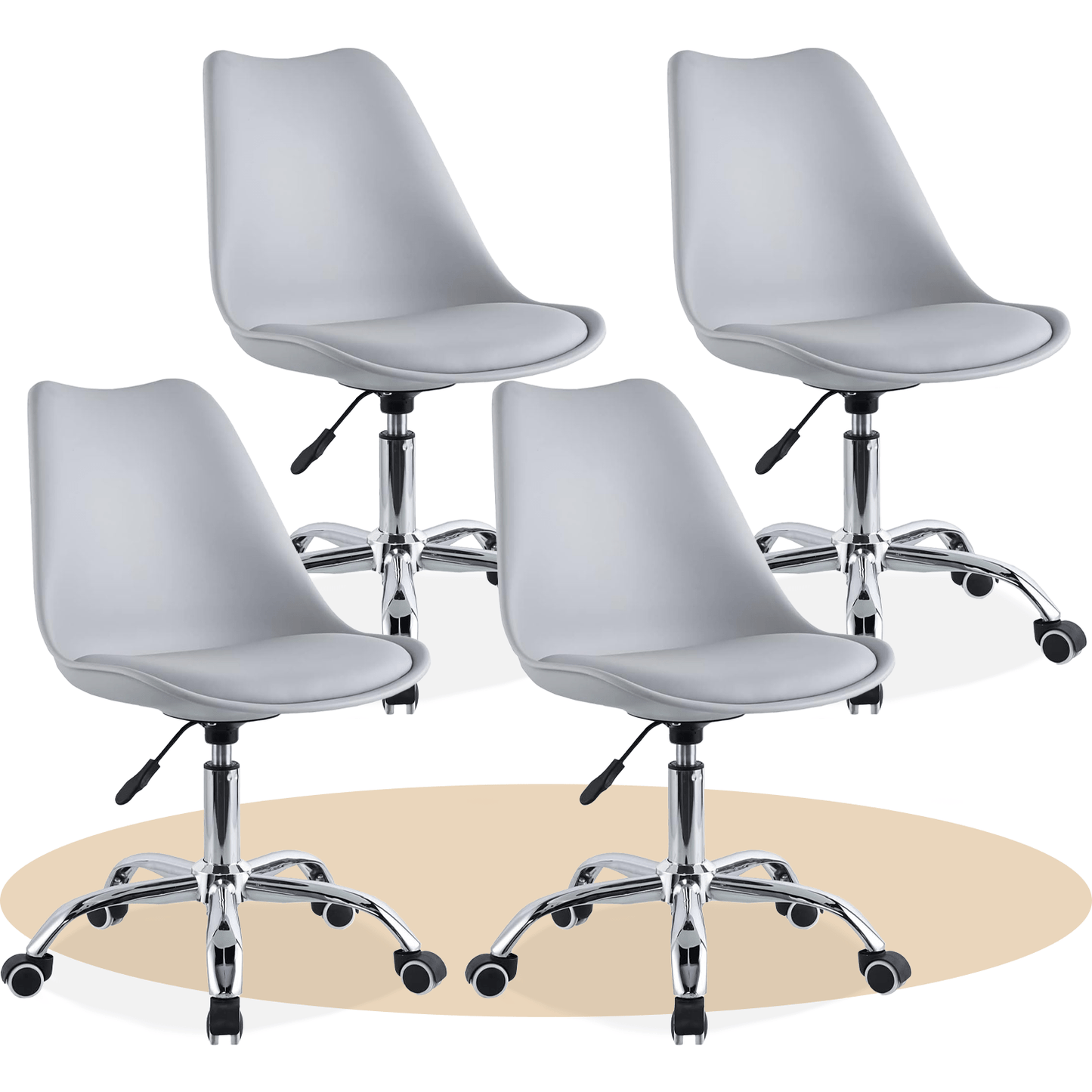 Silla Escritorio Ergonómica con Ruedas, Silla Oficina Giratoria con Altura Ajustable, Acolchada, Estilo Nórdico, Ideal para Estudio y Oficina