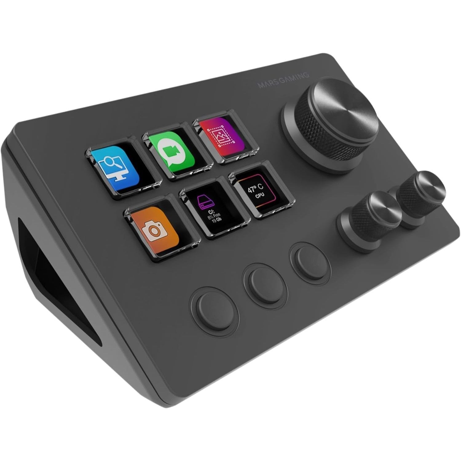 Mars Gaming MSD-TWO, Control Deck Compacto, 6 Teclas LCD Personalizables + 3 Botones, 3 Ruedas Multifuncionales, Control Deck Slim Ergonómico, Software de Control y Plug-ins, Windows y MacOS, Negro