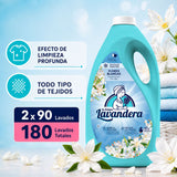 La Antigua Lavandera Detergente Líquido para Ropa, Aroma Flores Blancas, Pack de 2 Botellas de 90 Lavados Cada Una, 180 Lavados en Total