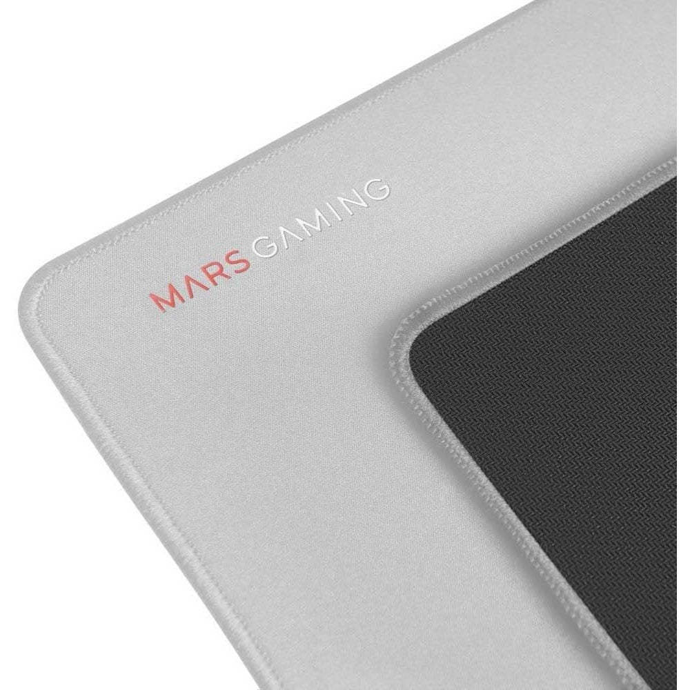 Mars Gaming MMPXL, Alfombrilla Gaming XL 800x360mm, Superficie Nanotextil, Goma Antideslizante, Bordes Reforzados, Flexible y Resistente, Apta para Ratón Óptico y Láser, Blanco Plata