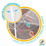 Sombrilla Playa Grande, 200cm / 220cm, Inclinable, Protección UV 50, Hecha de Aluminio y Tela Oxford con Revestimiento, Forma Única para Favorecer la Ventilación, 8 Varillas Resistentes y Flexibles, Ancho Tubo 28/32mm