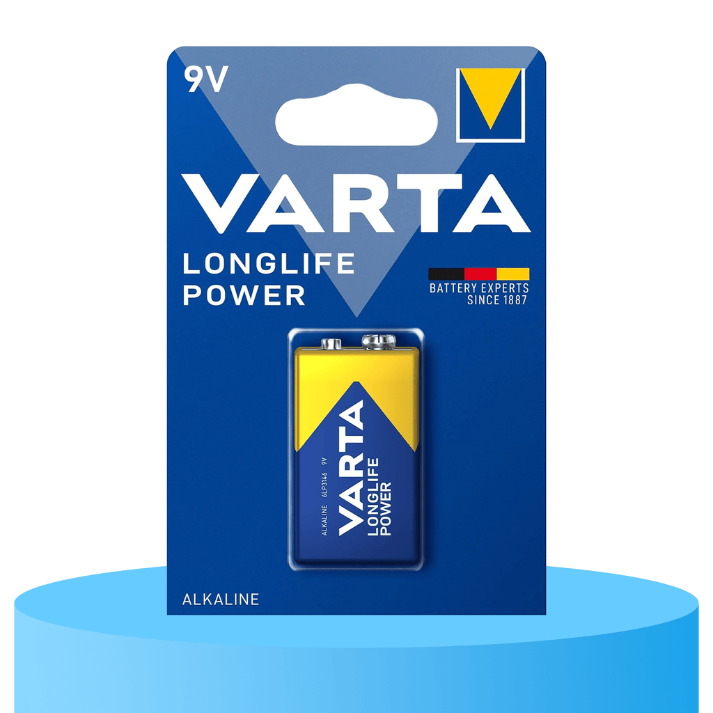 Pilas 9V Alcalinas, Pilas 9v Cuadradas de Alto Rendimiento, VARTA Longlife Power, Ultra Larga Duración, Energía Continua, Ideal para Detectores de Humo, Micrófonos Inalámbricos, Pedales de Guitarra, Multímetros, Electrodomésticos