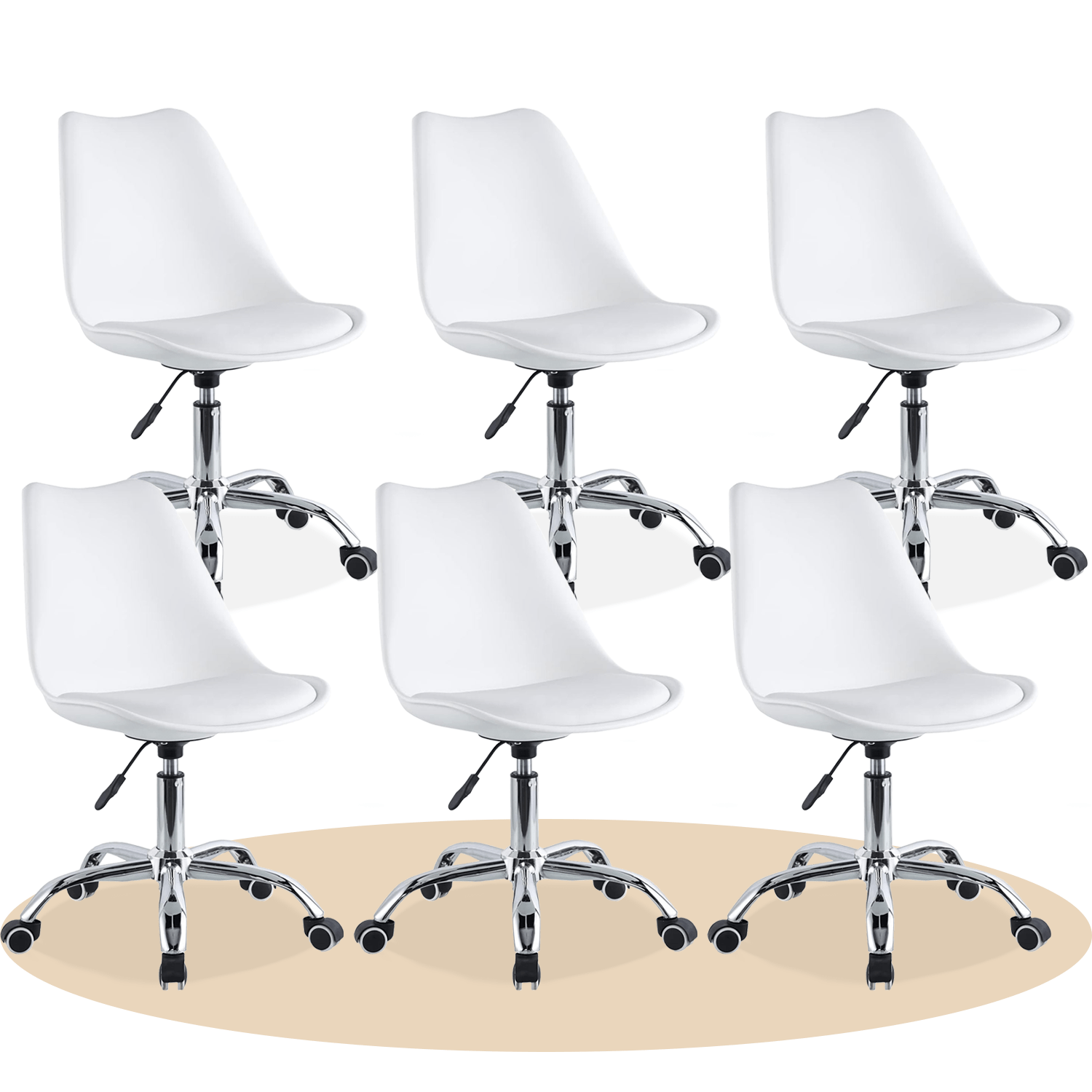 Silla Escritorio Ergonómica con Ruedas, Silla Oficina Giratoria con Altura Ajustable, Acolchada, Estilo Nórdico, Ideal para Estudio y Oficina