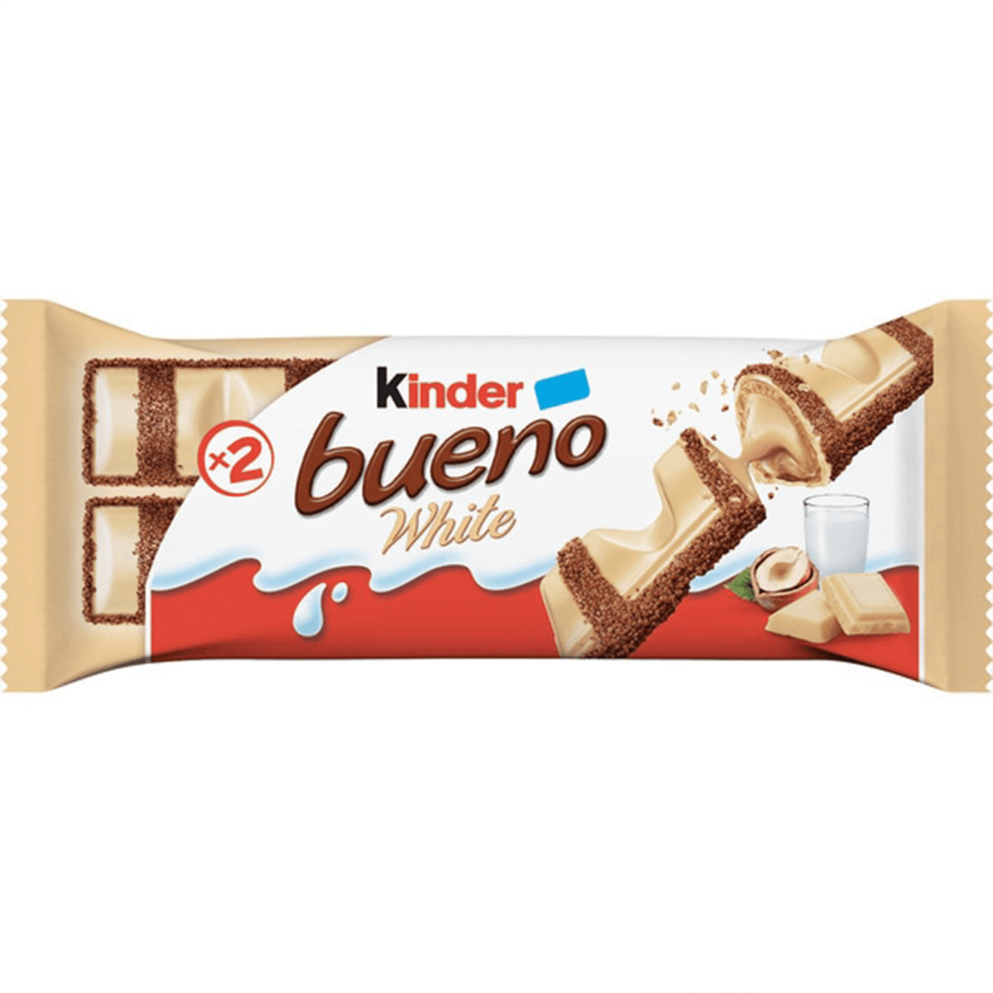Kinder Bueno, Barritas de Chocolate Blanco y Crema de Avellanas, 1 Caja de 30 Paquetes de 43g, 60 Barritas en Total