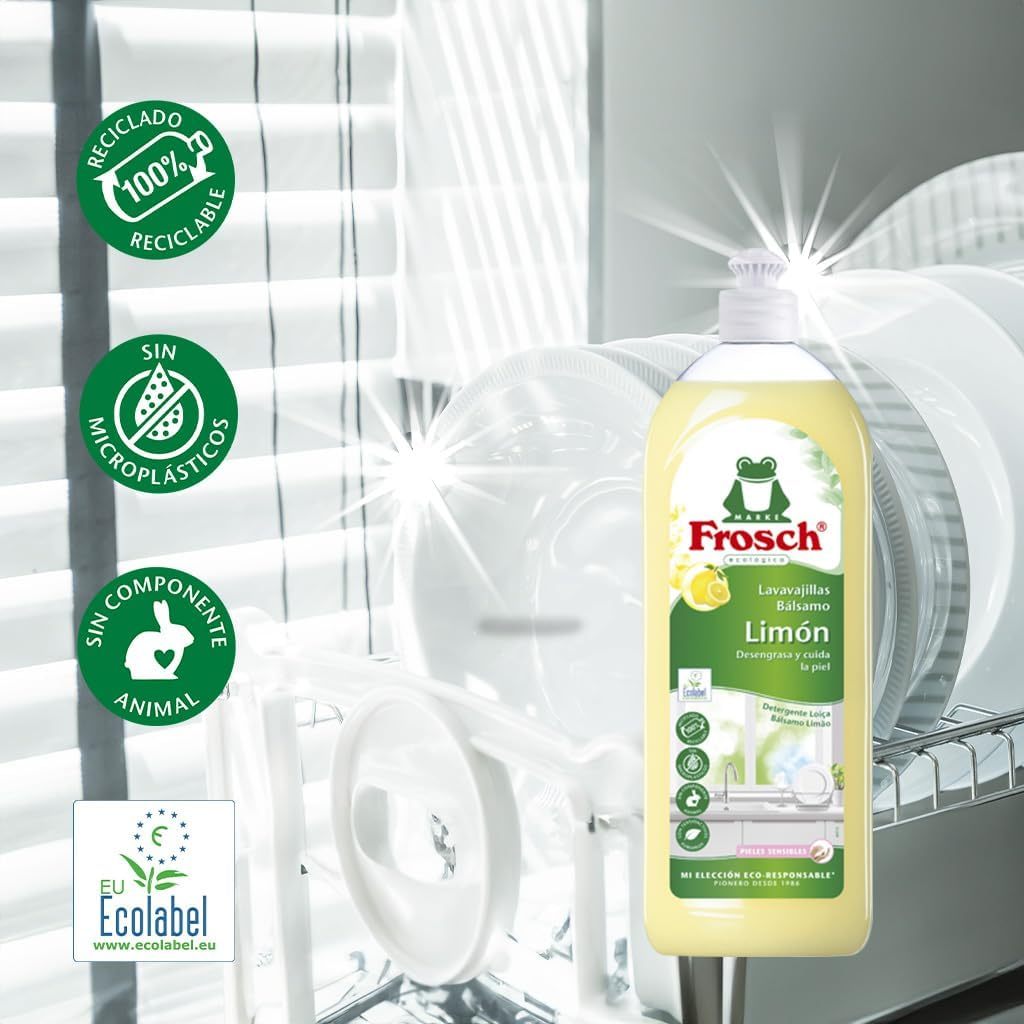 Frosch Lavavajillas Líquido, Lavavajillas Detergente a Mano con Aroma de Limón, Desengrasa y Protege la Piel, Pack de 2 Unidades de 750 ml, 1.5 L en Total