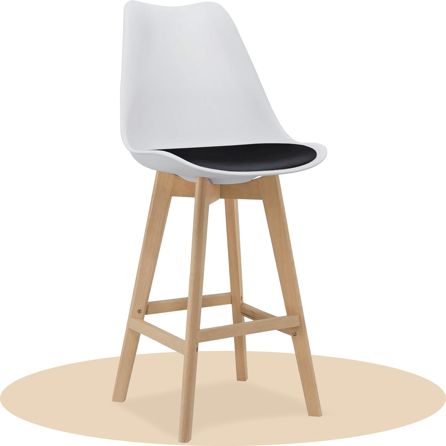 Taburete Alto Cocina con Respaldo, Asiento Blando y Tapizado, Patas Altas Resistentes de Madera de Haya con Reposapiés, Sillas Nórdicas, Ideal para Cocina, Salón, Comedor y Restaurante, 54.5 x 49.5 x 106 cm