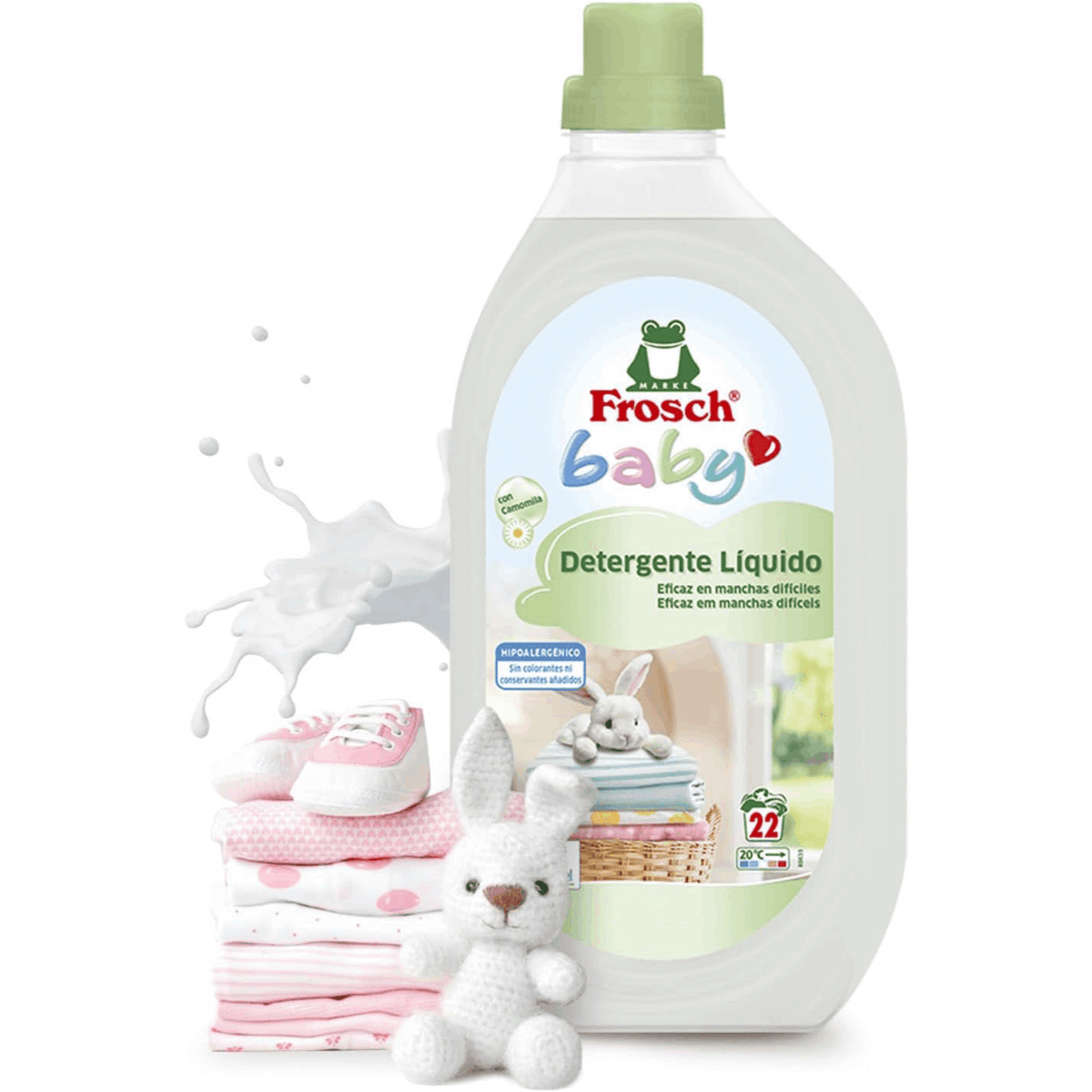 Frosch Detergente para Lavadora Líquido para Ropa de Bebé, Apto para Pieles Sensibles, Hipoalergénico, Reduce el Riesgo de Irritación, 1.5 L