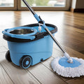 Mopas de Limpieza Suelo, Mopa Giratoria de Microfibra 360° con Cubo con Ruedas de 12L, Autoescurrido sin Esfuerzo, Gran Poder de Absorción, Fácil de Usar, Uso en Seco y Mojado, para Todo Tipo de Superficies, con Palo de Acero Regulable