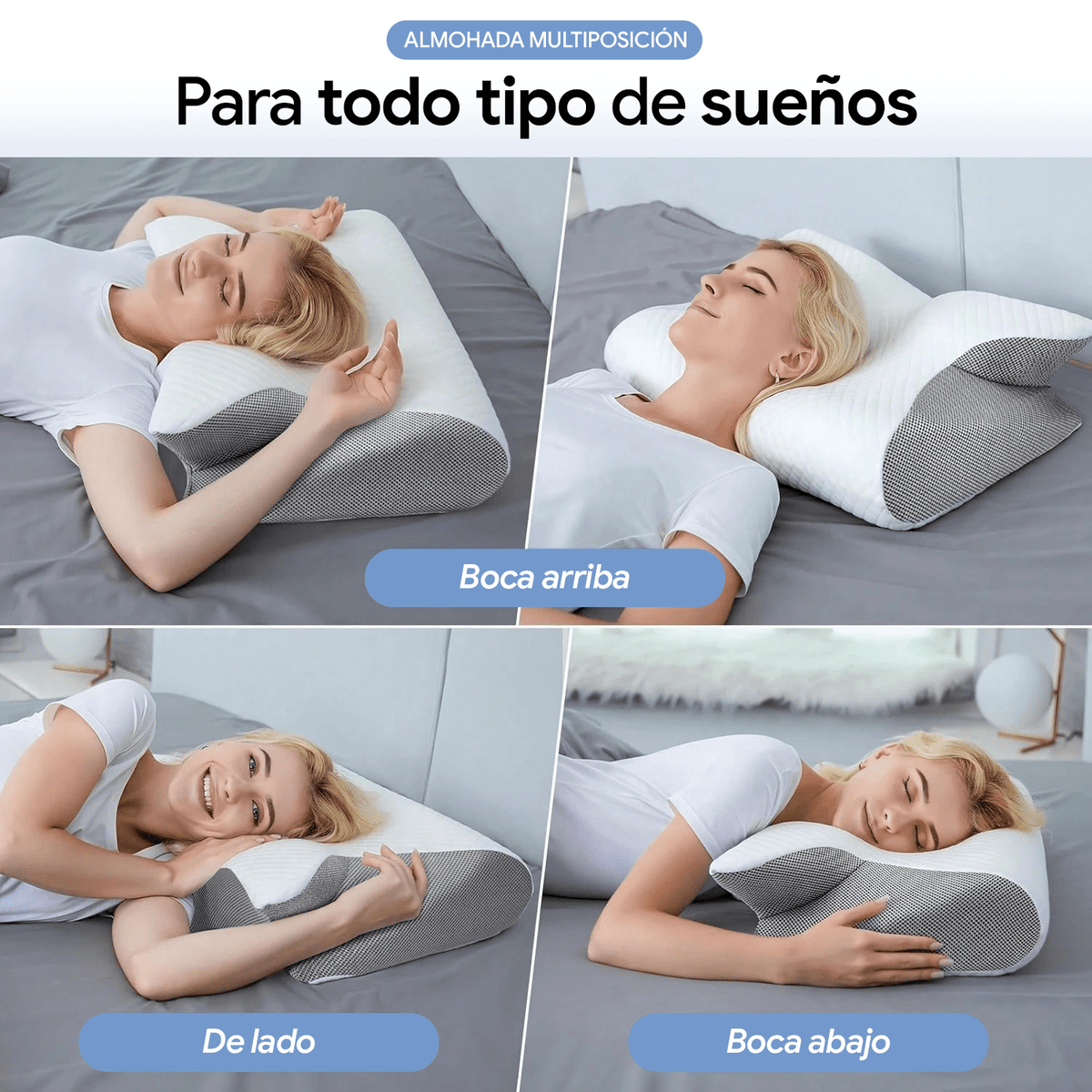 Almohada Cervical 2 en 1, Almohada Ergonómica de Espuma Viscoelástica, Funda Lavable de Poliéster, Amortiguación Perfecta, Soporte de Cabeza, Cuello y Hombro, Ayuda a Corregir la Postula, Se adapta al Contorno, 58 x 33 x 11 cm