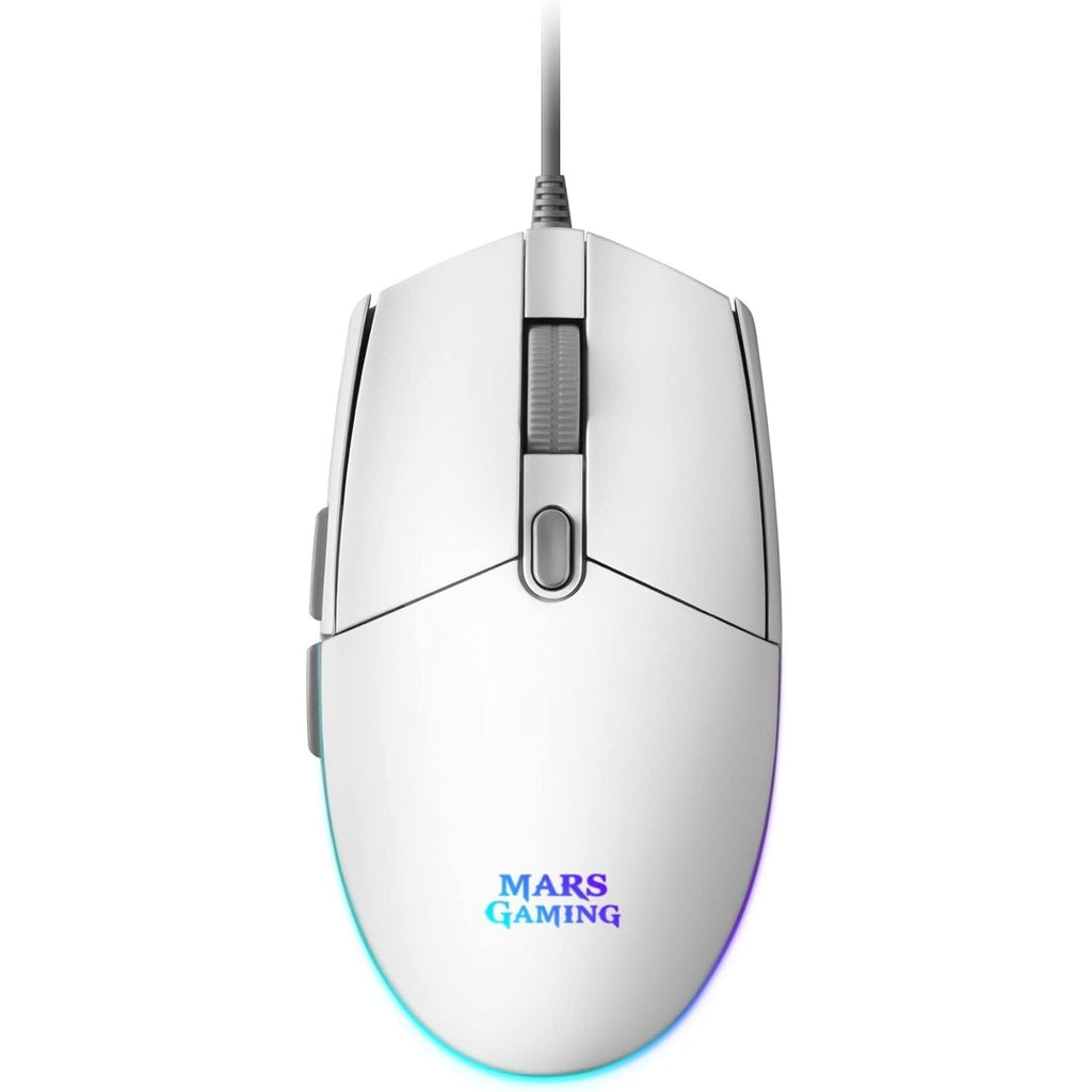 Mars Gaming MMG, Ratón Gaming Compacto 3200 dpi RGB Flow, Switches Mecánicos HUANO, Diseño Ligero Antideslizante, 6 Botones, Windows, Linux, Mac, PS4, PS5, Xbox One, Xbox Series X-S, Blanco