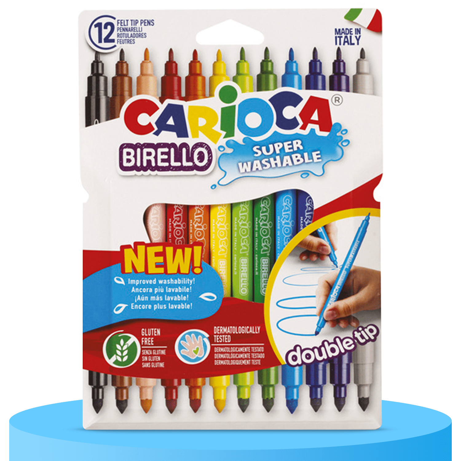CARIOCA Birello Rotuladores de Colores con Doble Punta, Punta Fina y Media, Rotuladores Lavables, Paquete de 12 Rotuladores