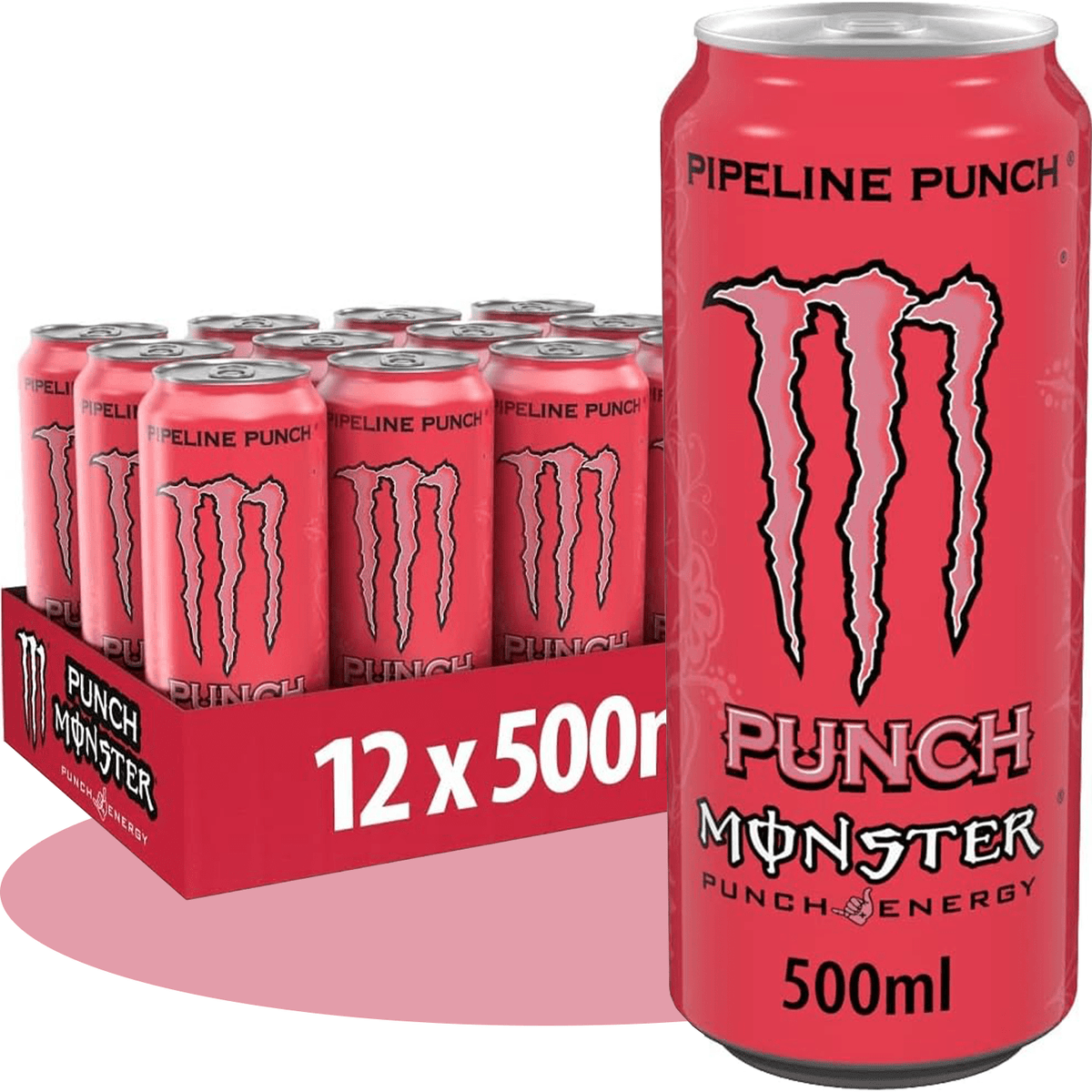 MONSTER ENERGY Pipeline Punch Bebida Energética Sabor Fruta de la Pasión, Naranja y Guayaba, 12 Latas de 500ml