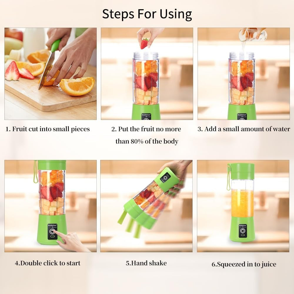 Licuadora Portatil Zumos y Batidos, Batidora para Frutas y Verduras, 6 Cuchillas de Acero, Vaso de 380ml de Capacidad, Ideal para Llevar, Cable de Carga USB, Batería de 800 mAh, 22000 RPM