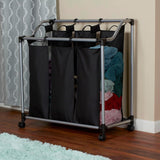 Carrito Lavandería con Robusta Estructura de Acero y 3 Bolsas de Tejido de Malla Transpirable Extraíbles, Ruedas para Fácil Transporte, Medidas de16,5 X 10,3 X 73,6 cm