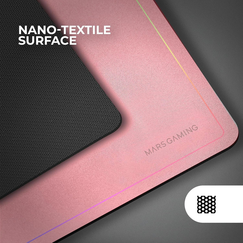 Mars Gaming MMP124, Alfombrilla Gaming 360x260mm, Diseño de Bordes Rainbow, Base Antideslizante de Caucho Natural, Superficie Nanotextil de Alta Precisión, Alfombrilla de Ratón Flexible, Rosa