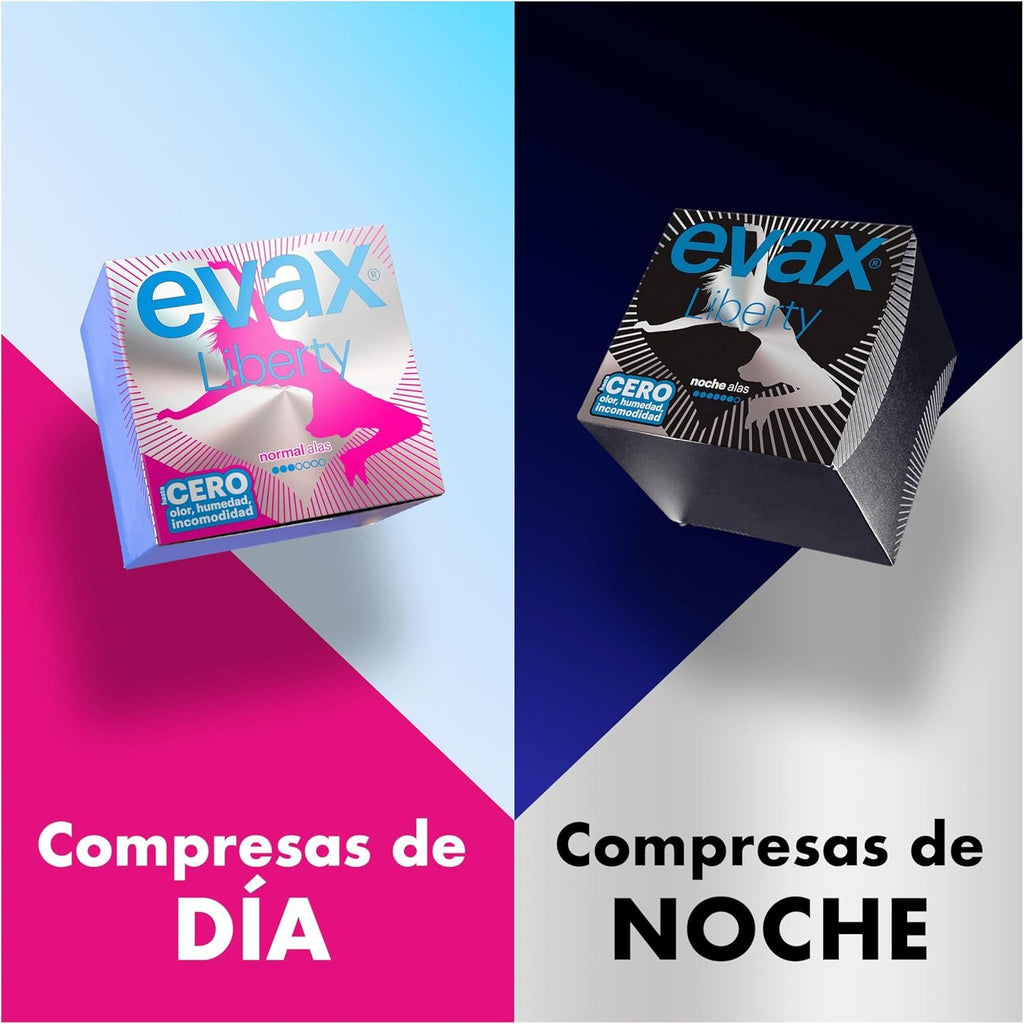 Evax Compresas Mujer Menstruación, Evax Liberty Normal Compresas Con Alas, Se Adapta a tu Cuerpo, Neutraliza el Olor, No Notarás Que Las Llevas, 96 Unidades