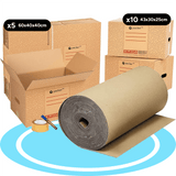 packer PRO Caja Cartón para Mudanzas y Almacenaje Ultra Resistentes con Asas, Fabricadas en Cartón Duro, Ideal para Mudanzas o Almacenaje de Libros y Ropa, Transporte Cómodo y Seguro gracias a las Asas Laterales