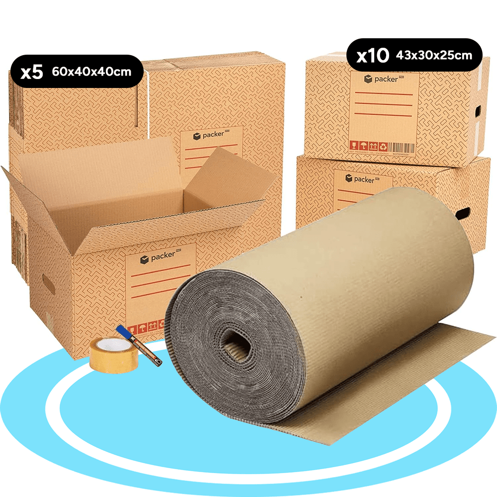 packer PRO Caja Cartón para Mudanzas y Almacenaje Ultra Resistentes con Asas, Fabricadas en Cartón Duro, Ideal para Mudanzas o Almacenaje de Libros y Ropa, Transporte Cómodo y Seguro gracias a las Asas Laterales