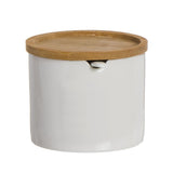 Azucarero Circular con Tapa y Cuchara, Azucarero Ceramica con Tapa de Bambú, Recipiente para Especias y Aliños, Blanco, 8 x 8 x 8 cm