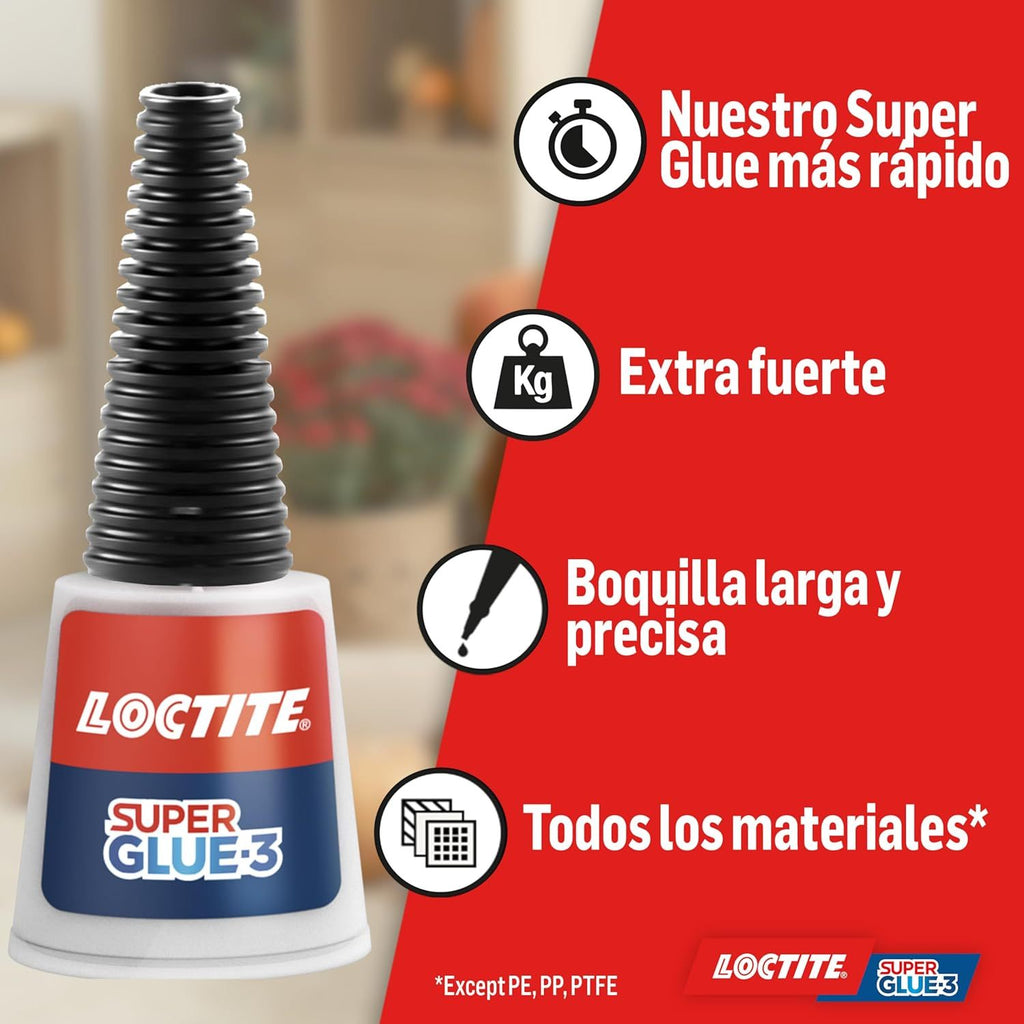 Loctite Super Glue-3 Precisión, Pegamento Transparente de Máxima Precisión, Pegamento Instantáneo Triple Resistente, Adhesivo Universal con Goteo Fácil de Regular, 5g