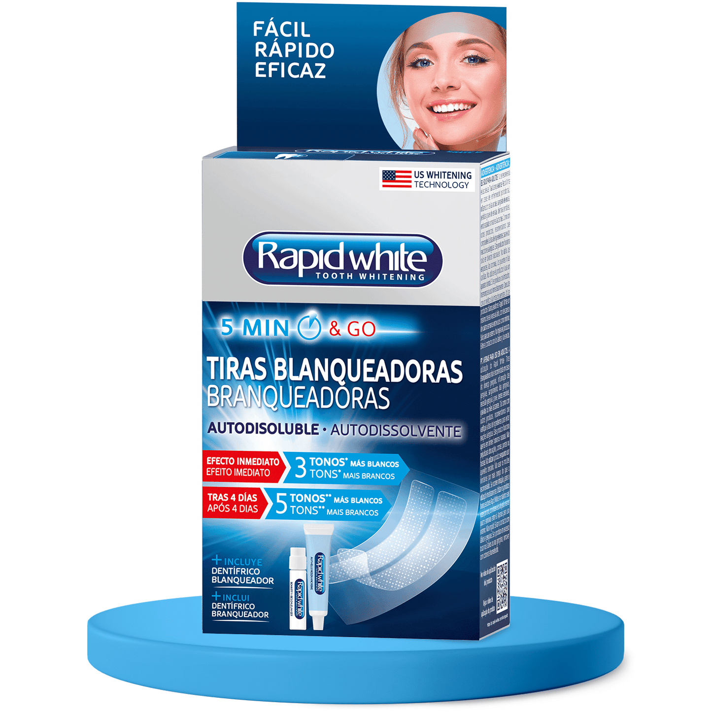 Kit, Tiras y Dentífricos Blanqueadores: Dientes hasta 7 Tonos Más Blancos, Protección Duradera, Limpia Eficazmente, Blanqueamiento Rápido en Casa - Rapid White