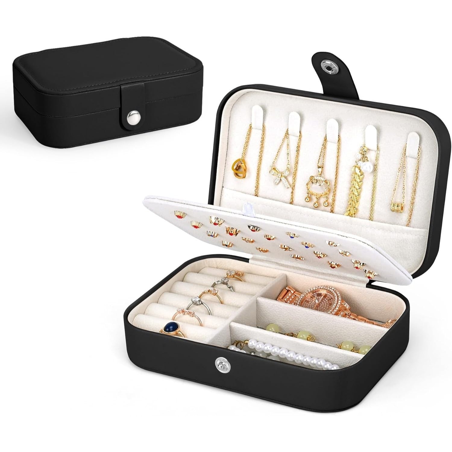Joyeros Organizador de Mujer con Múltiples Compartimentos y Espacios, Impermeable, Cremallera Resistente, Interior Suave para Proteger las Joyas del Desgaste, 16cm Largo x 11.5cm Ancho x 5cm Alto, Caja Organizadora de Joyas