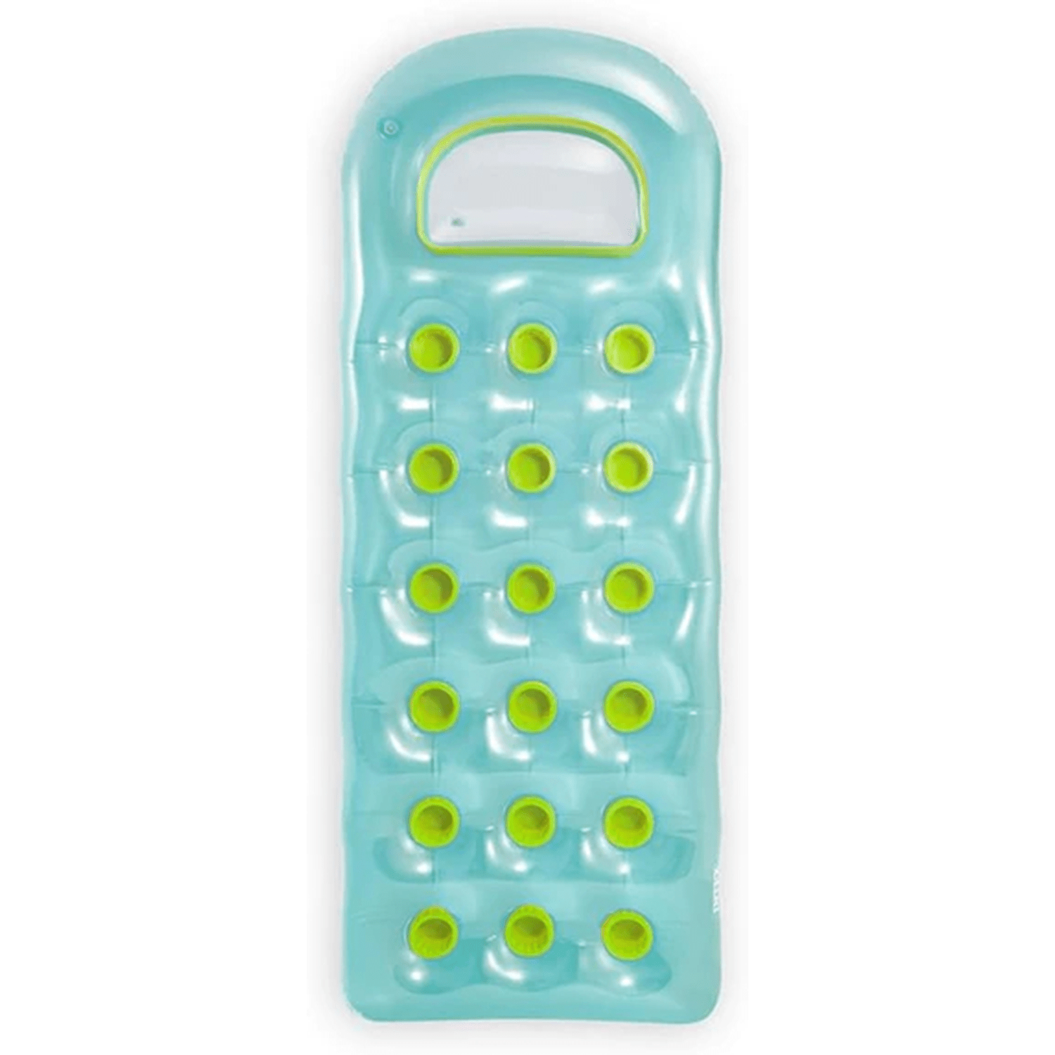 Colchoneta Inflable Piscina, Hamaca de Agua Flotante con 18 Posavasos y Almohada Transparente, Hecha de Vinilo Ultra Resistente, Incluye Parche para Reparar Pequeños Poros o Pinchazos, 100kg Peso Máximo, Color Aleatorio, 188 x 71 cm