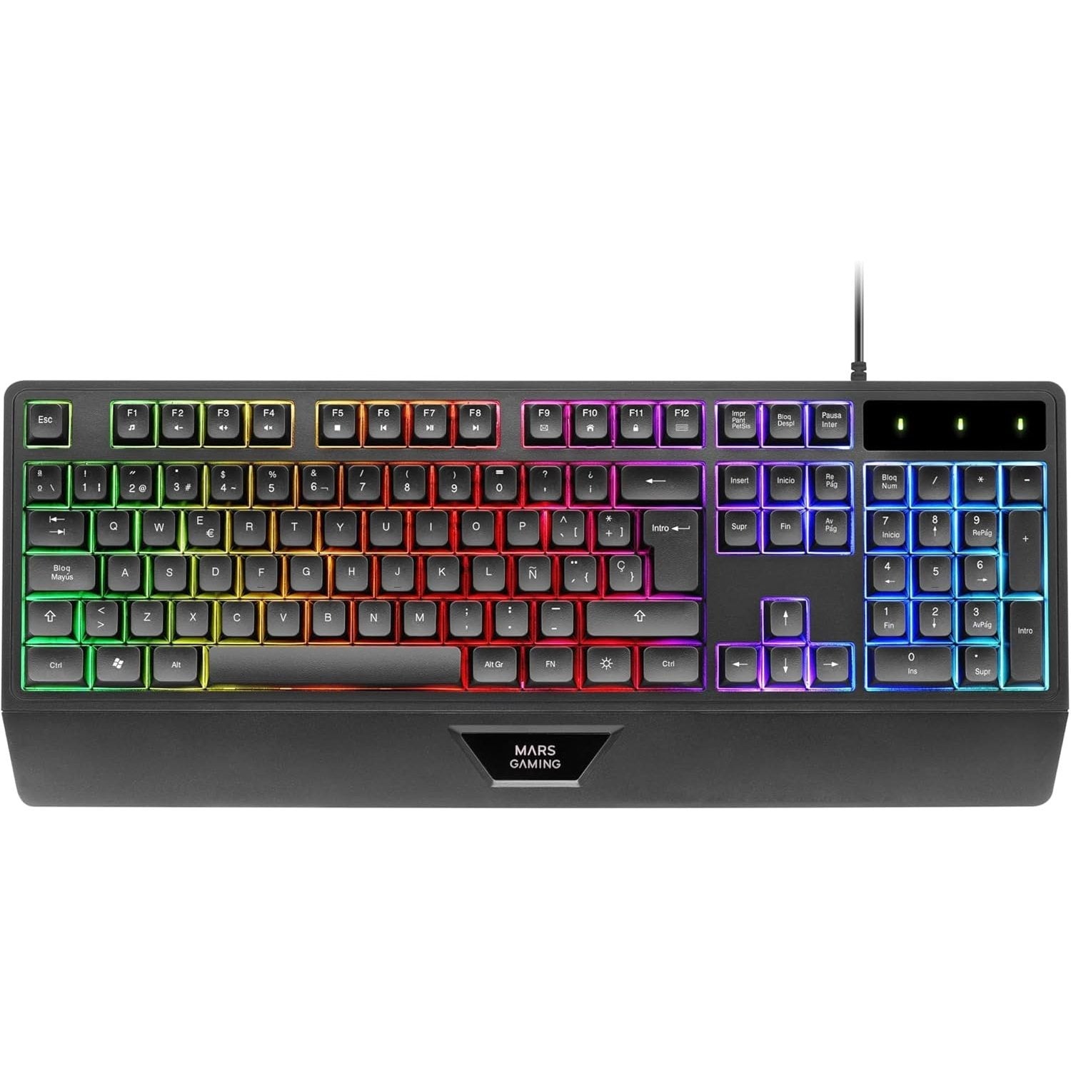 Mars Gaming MK124, Teclado Ergonómico H-Mech, Reposamuñecas Integrado, Iluminación FRGB Rainbow, Teclado Gaming Antighosting Avanzado, Teclado PC Completo Multiplataforma, Idioma Español, Negro