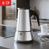 Cafetera Italiana 6 Tazas, Hecha de Acero Inoxidable, Mango Antiquemaduras, Compatible con Vitrocerámica, Gas, Inducción y Eléctrico, Capacidad de 440 gr de Café, Hasta 6 Tazas de Café, Fácil Limpieza