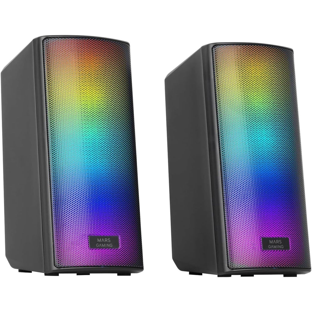 Mars Gaming MSRGB2, Altavoces Bluetooth 5.3 15W, Procesador de Sonido DSP, Iluminación RGB Dinámica, Frontal Total Mesh, Altavoces Compactos con Caja de Control, Entrada Jack de 3.5mm y USB, Negro