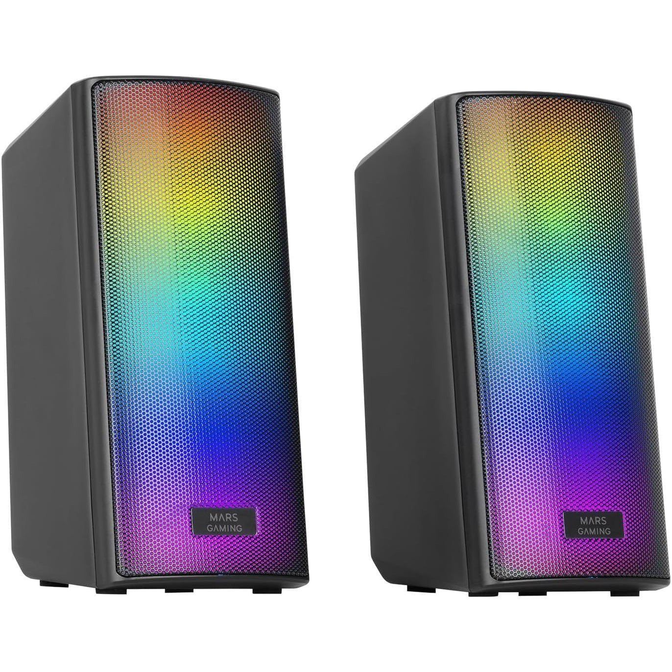 Mars Gaming MSRGB2, Altavoces Bluetooth 5.3 15W, Procesador de Sonido DSP, Iluminación RGB Dinámica, Frontal Total Mesh, Altavoces Compactos con Caja de Control, Entrada Jack de 3.5mm y USB, Negro