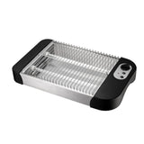 Tostadora Eléctrica Plana de Pan de 600W y Bandeja Recogemigas, Selección de Nivel de Tostado, Luz Indicadora de Encendido, Apto para todo tipo de Pan, 2 Barras Calentadoras de Cuarzo, Grill de Acero Inoxidable, Potencia de 600W, 220-240V, 50/60Hz