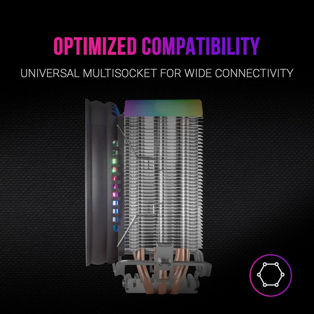 Mars Gaming, MCPU33, Disipador CPU Dual FRGB, 3 Heatpipes HCT, TDP 140W, Ventilador Ultra-silencioso PWM 11 cm, Color Negro