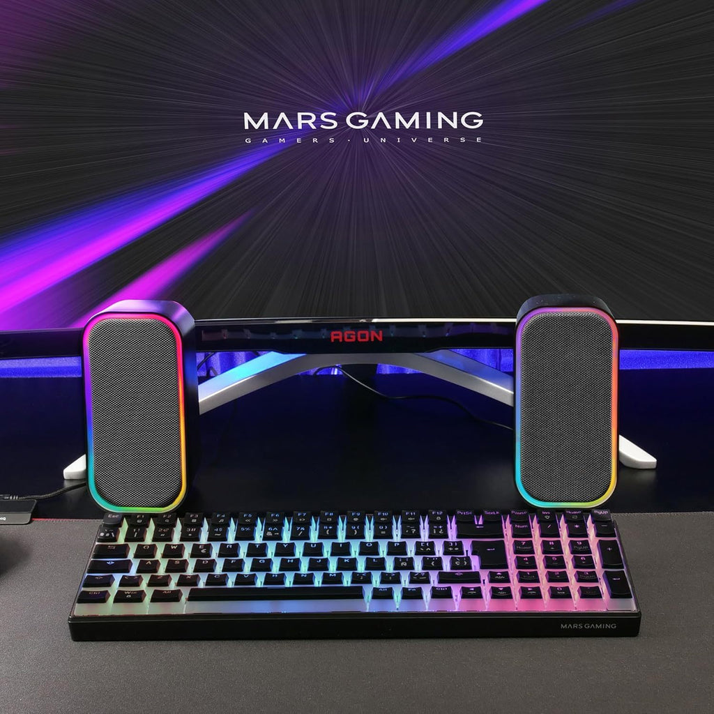 Mars Gaming MS-OM, Altavoces Gaming 20W, Iluminación Dinámica RGB, Altavoces Bluetooth 5.3 + AUX-IN, Caja de Control de Volumen, Chipset DSP Personalizado, Compatibilidad Universal, Negro