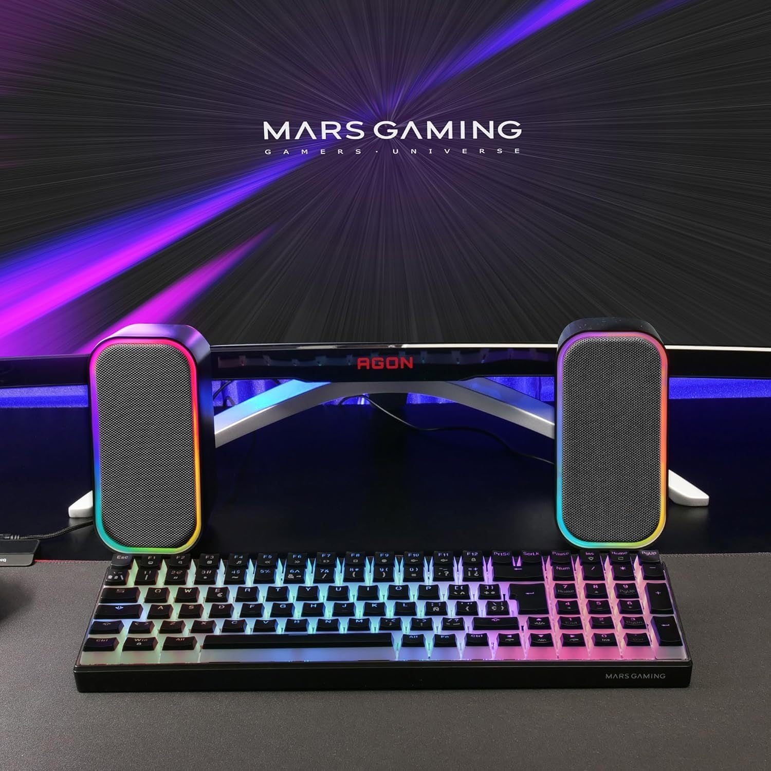 Mars Gaming MS-OM, Altavoces Gaming 20W, Iluminación Dinámica RGB, Altavoces Bluetooth 5.3 + AUX-IN, Caja de Control de Volumen, Chipset DSP Personalizado, Compatibilidad Universal, Negro