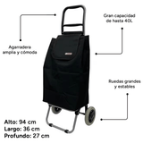 Carro Compra Plegable, Carro Plegable con Ruedas, Gran Capacidad de 40 Litros, 2 Ruedas Grandes Resistentes y Estables, Bolsa Desmontable Facilita Carga y Descarga de tus Compras, Fácil de Limpiar, Alto: 94 cm x Largo: 36 cm x Profundo: 27 cm