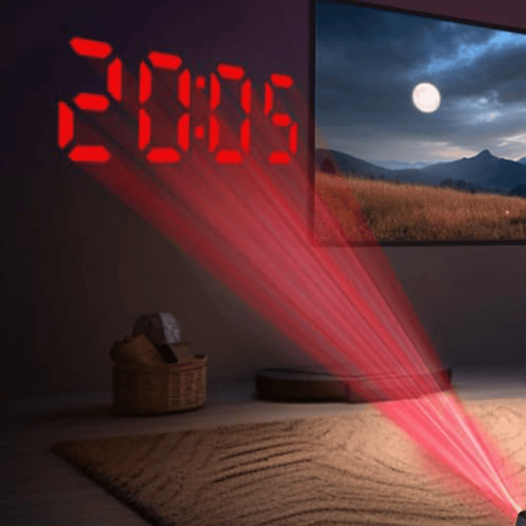 Reloj Despertador Digital con Proyector Ajustable de 180º y 5 metros de Distancia, Funcionamiento Silencioso, Brillo Ajustable, Indicador de Temperatura, Puede Funcionar como Espejo