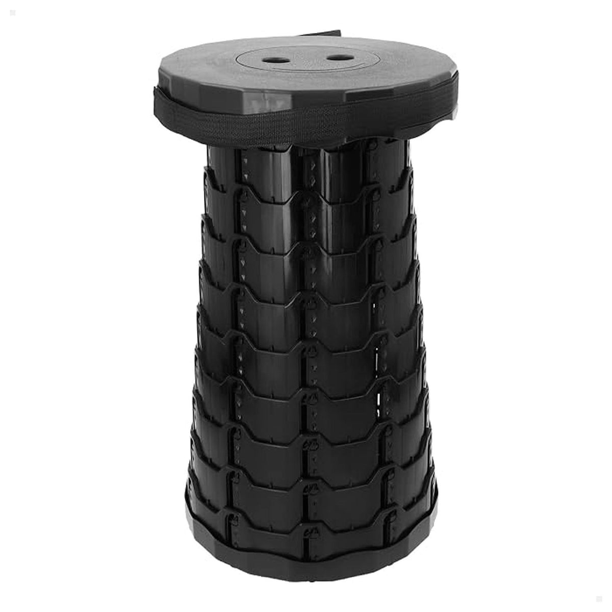 AKTIVE Taburete Telescópico Portátil Plegable para Camping, Playa y Pesca con Diseño Compacto, Asa y Correa de Transporte, Capacidad de hasta 120 kg, 44 cm, Negro
