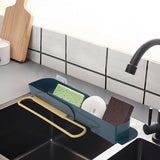 Organizador Fregadero Cocina Extensible, Adaptable a cualquier Fregadero y a todo tipo de Superficies, Incluye Ventosas para Mayor Sujeción, 2 Compartimentos Espaciosos y Colgador de Paños, 36 x 8 x 6 cm