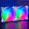 Mars Gaming MFDUO, Kit 2x Ventiladores de 120mm FRGB Rainbow 360°, Ultra-silencioso, Doble Conexión 3PIN + 4PIN, Blanco