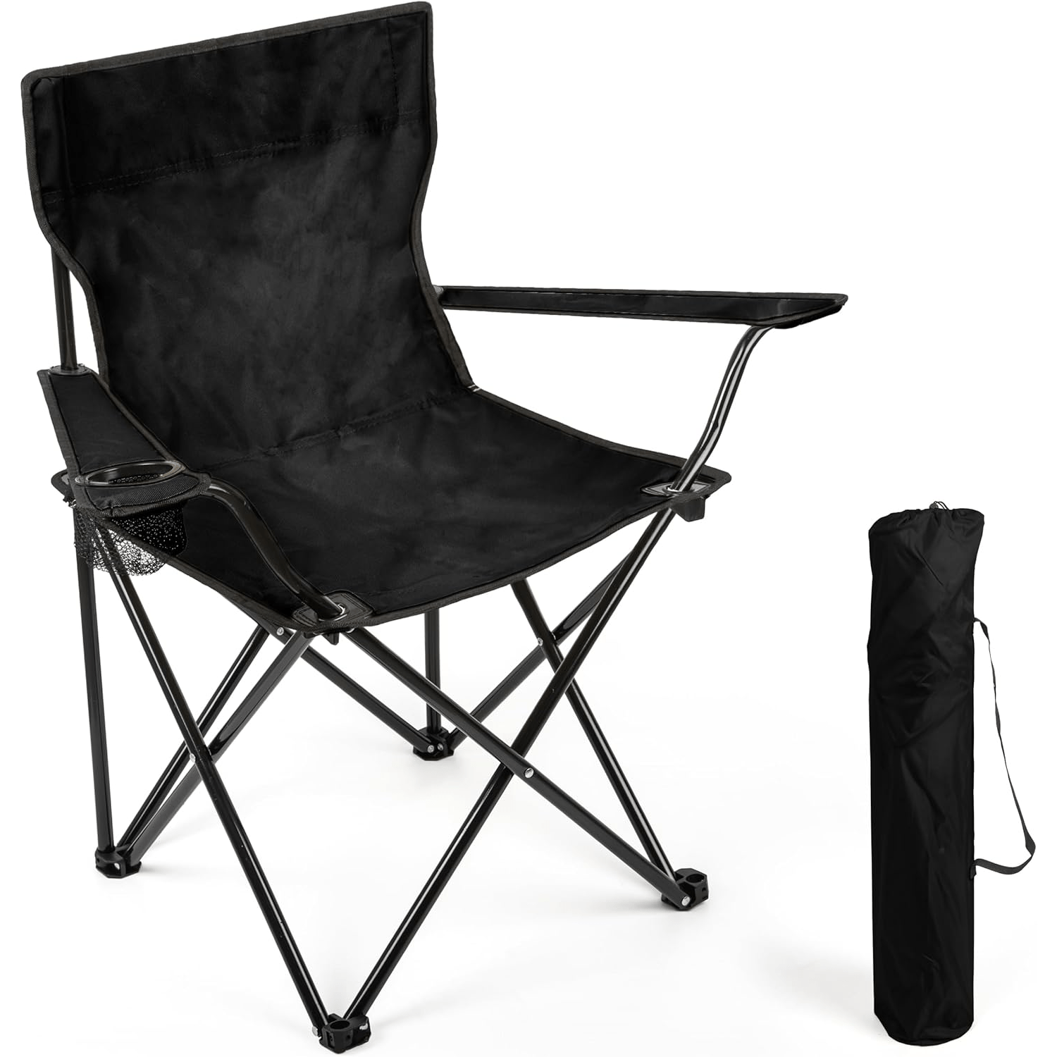 Silla Plegable Camping con Respaldo y Apoyabrazos, Ideal para Picnic, Pesca y Exterior, Resistente y Compacta, Soporta 120 kg, 50x50x80 cm, Negro